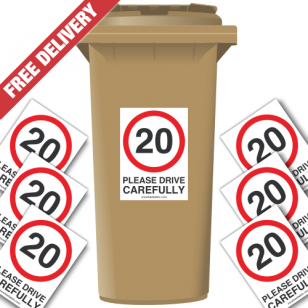 20 mph Please Drive Carefully Speed Reduction Wheelie Bin Stickers